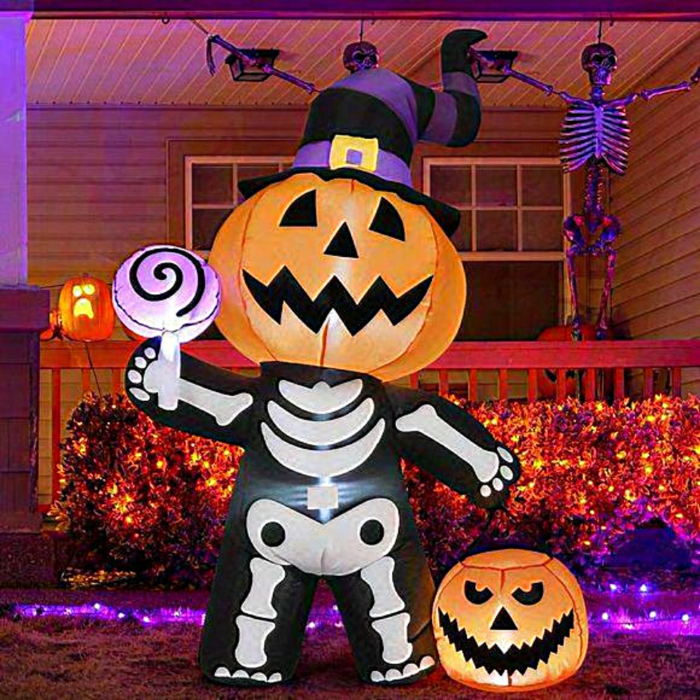 Home Multicolor‎ Polyester Pumpkin with Skull Body and LED Lights